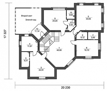 Проект дома из кирпича с зимним садом и бильярдной / План 2 этажа