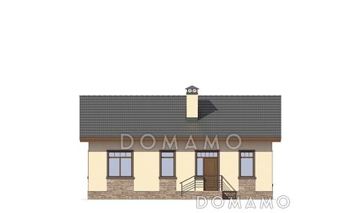 Проект дома с крыльцом со ступеньками, двумя спальнями, гостиной с кухней-столовой / Фасад 3