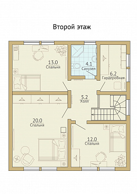 Проект каркасного дома с кровлей из металлочерепицы / План мансардного этажа
