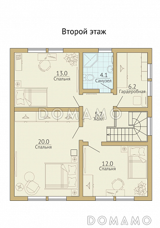 Проект каркасного дома с кровлей из металлочерепицы / План мансардного этажа