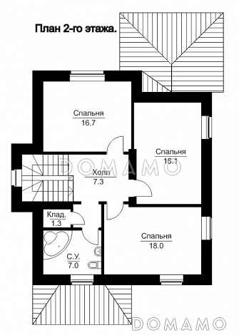 Проект дома из кирпича с мансардным вторым этажом / План мансардного этажа
