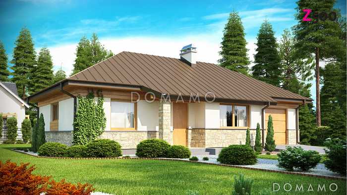 Проект одноэтажного дома из кирпича со встроенным гаражом