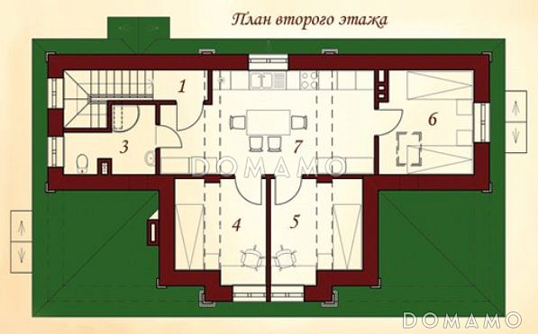Проект гаража для трех автомобилей с жилыми комнатами на втором этаже / План 2 этажа
