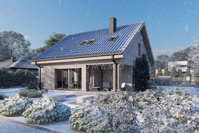 Проект уютного загородного дома с привлекательным дизайном, гаражом,  постирочной, просторной гардеробной на мансардном этаже