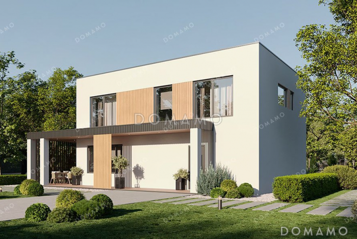 Проект двухэтажного дома с большой террасой и парной