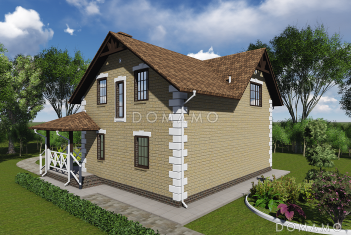 Проект двухэтажного кирпичного дома с французским балконом