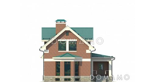 Проект великолепного дома из темного кирпича с верандой и зеленой крышей / Фасад 1