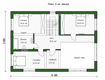 Проект дома с четырьмя спальнями, вторым светом в гостиной и гардеробными на обоих этажах / План 2 этажа