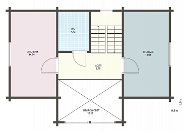 Проект уютного дома из клееного бруса с двумя просторными спальнями на мансардном этаже / План мансардного этажа