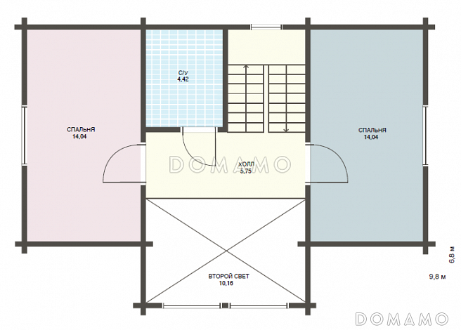 Проект уютного дома из клееного бруса с двумя просторными спальнями на мансардном этаже / План мансардного этажа