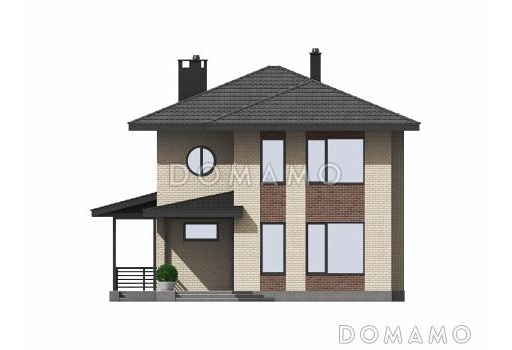 Проект 2-этажного кирпичного загородного дома с террасой / Фасад 2