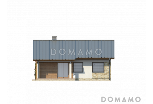 Проект небольшого одноэтажного дома из кирпича с двумя спальнями и террасой / Фасад 2