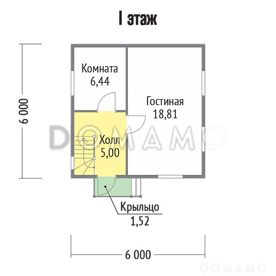 Проект каркасного дома 6х6 / План 1 этажа