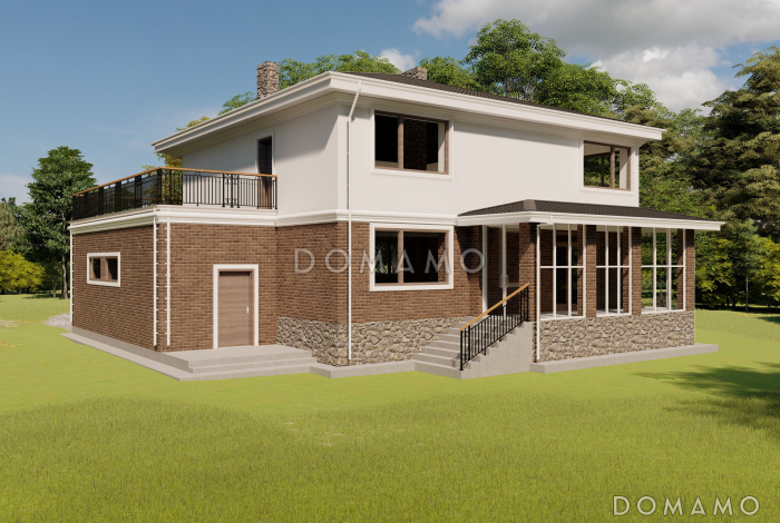 Проект двухэтажного дома с подвалом, гаражом и верандой