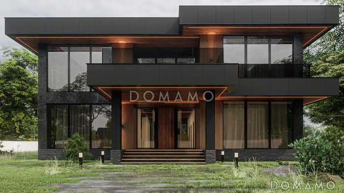 Проект современного двухэтажного дома с балконом, вторым светом и мастер-спальней