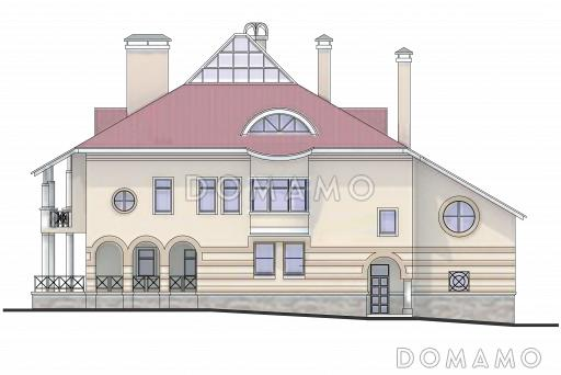 Проект дома с двусветной гостиной и бассейном / Фасад 4