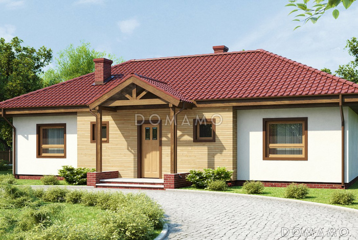 Проект комфортного одноэтажного дома из кирпича с тремя спальнями, просторной гостиной и с возможностью обустройства мансардного этажа