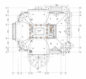 Проект парадного коттеджа с красивым холлом и террасой / План мансардного этажа