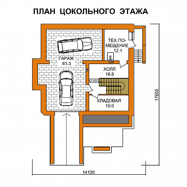 Проект рационально запланированного дома с цокольным этажом / План цокольного этажа