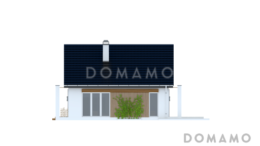 Проект компактного одноэтажного дома из кирпича с двумя спальнями, светлой просторной дневной зоной и большой открытой террасой / Фасад 4