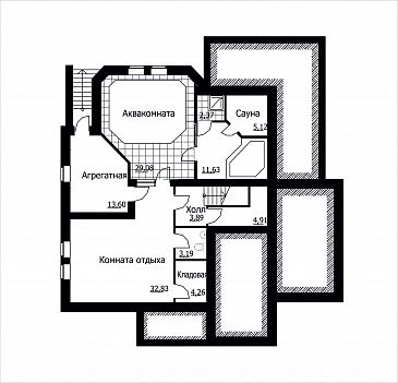 Проект коттеджа с встроенным гаражом / План цокольного этажа