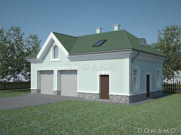 Проект большого гаража на 2 машины с котельной и мансардой