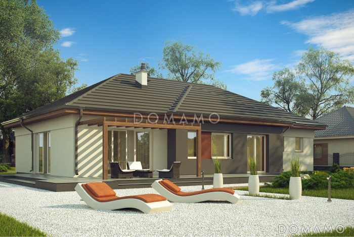 Проект просторного одноэтажного дома из кирпича с четырьмя спальнями с гардеробными