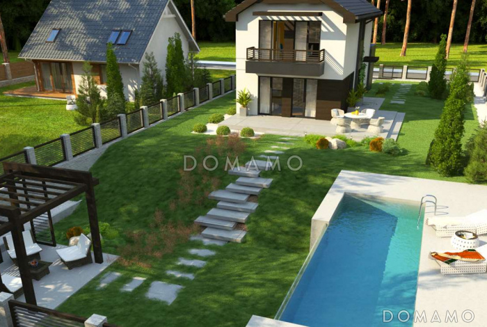 Проект компактного двухэтажного дома из кирпича современного дизайна с гаражом