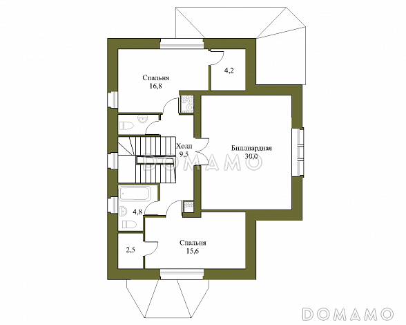 Проект трёхэтажного коттеджа с гаражом, подвалом и бассейном / План мансардного этажа