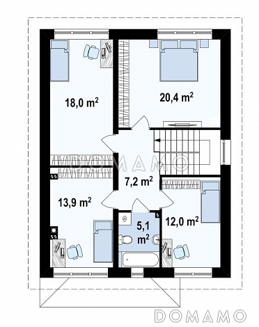 Проект современного двухэтажного дома из кирпича с четырьмя спальнями и кабинетом, без гаража / План 2 этажа