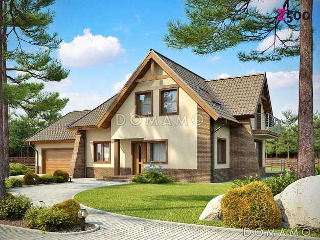 Проект просторного комфортного мансардного дома из газобетона с необычной планировкой и гаражом