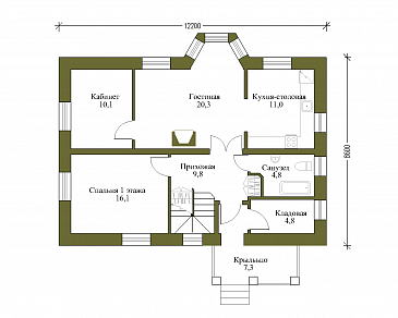 Проект дома в европейском стиле с подвалом / План 1 этажа