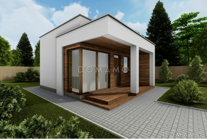 Проект бани с плоской крышей, террасой, санузлом, комнатой отдыха