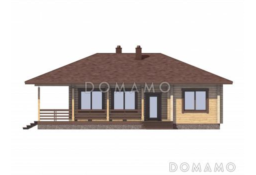 Проект деревянного одноэтажного дома с 2 спальнями / Фасад 4