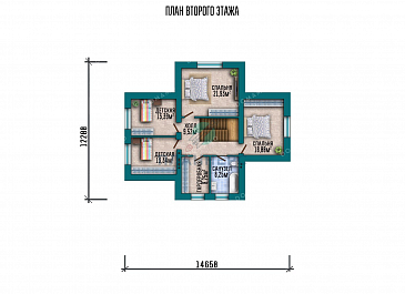 Проект одноэтажного дома с мансардой, гаражом и террасой / План мансардного этажа