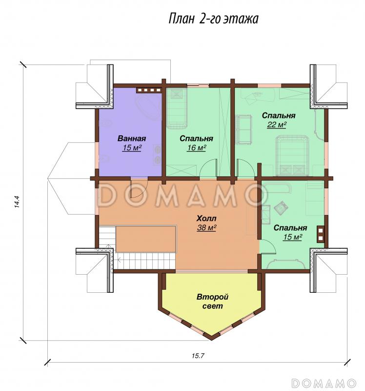 Проект одноэтажного дома с мансардным этажом, эркером и вторым светом / План мансардного этажа
