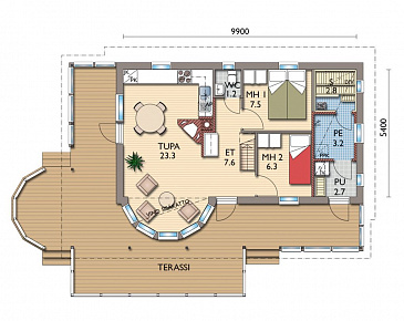 Проект каркасной сауны с полукруглым эркером / План 1 этажа