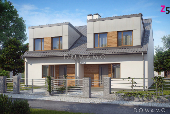 Проект компактных мансардных домов-близнецов из кирпича с изолированной кухней и тремя спальнями