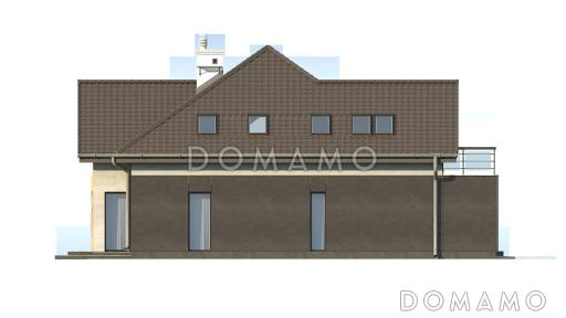 Проект одноэтажного мансардного дома из газобетона с гаражом и тремя спальнями и балконом / Фасад 4