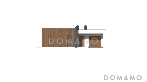Проект небольшого современного одноэтажного дома из газобетона с плоской крышей с тремя спальнями и гаражом / Фасад 3