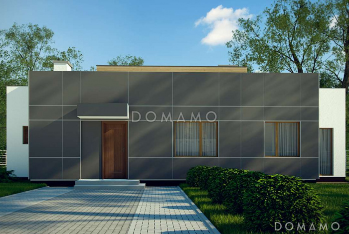 Проект современного одноэтажного дома из газобетона с тремя спальнями и светлой просторной гостиной