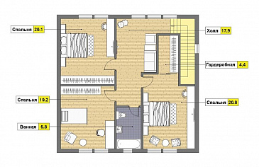 Проект кирпичного дома 10х10 с мансардой / План мансардного этажа