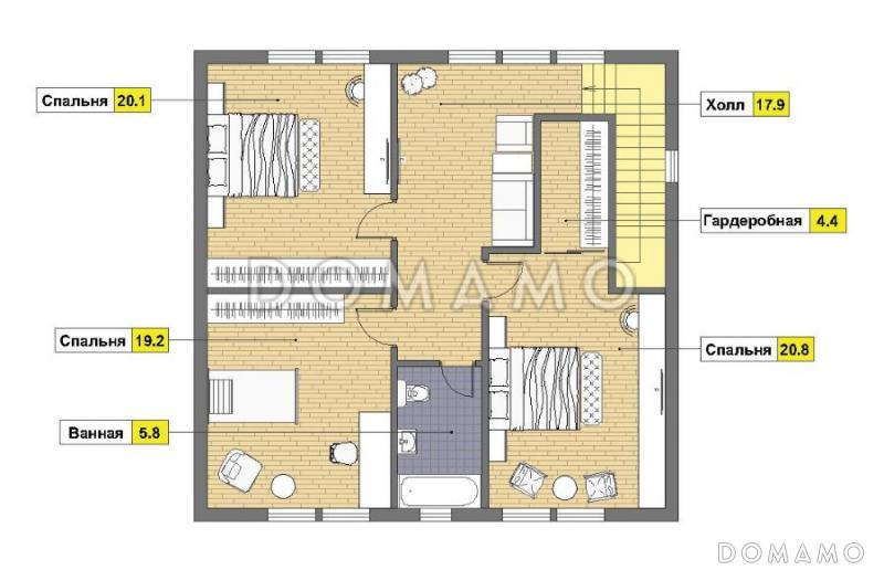 Проект кирпичного дома 10х10 с мансардой / План мансардного этажа