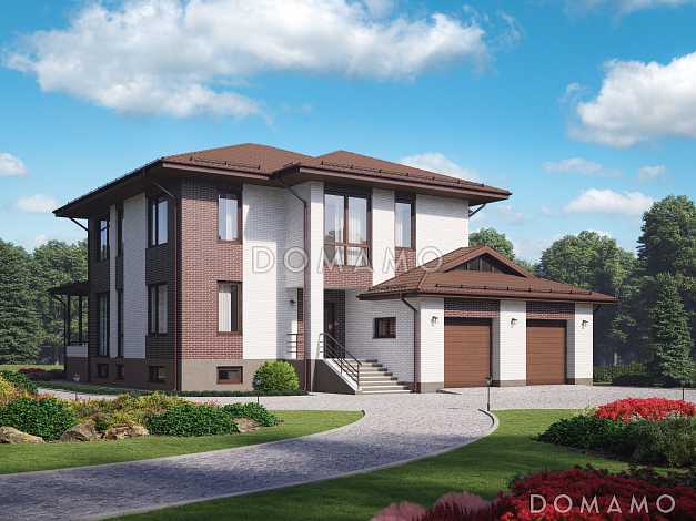 Проект двухэтажного дома из газобетона с подвалом и гаражом на два машиноместа