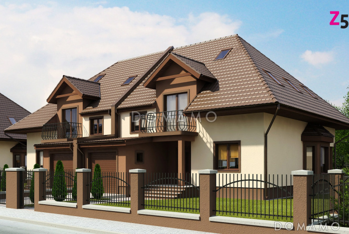 Проект двухэтажных домов-близнецов из кирпича с гаражом и чердаком