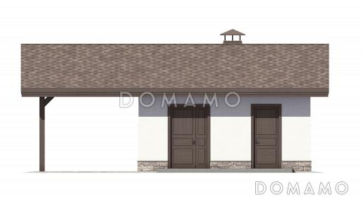 Проект навеса на один автомобиль с техническим и хозяйственным помещениями / Фасад 1