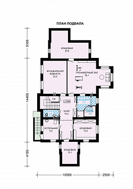 Проект дома из газобетона с просторным балконом на втором этаже / План цокольного этажа
