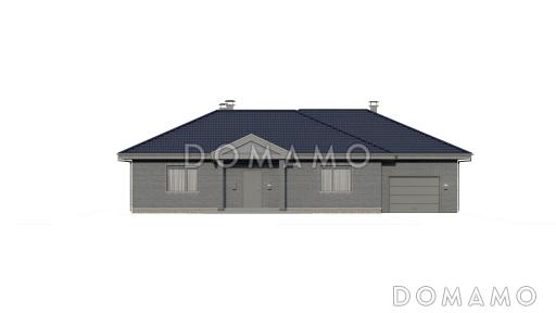 Проект одноэтажного дома с верандой, гаражом и тремя спальнями / Фасад 4