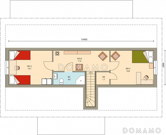 Проект каркасного дома с просторной душевой на втором этаже / План мансардного этажа