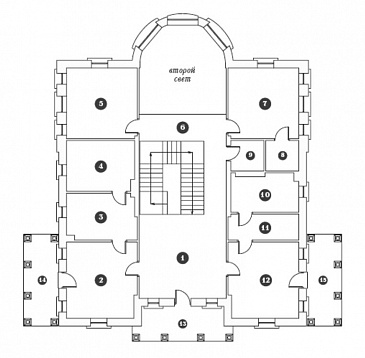 Проект двухэтажного дома в классическом стиле с просторной гостинной / План 2 этажа